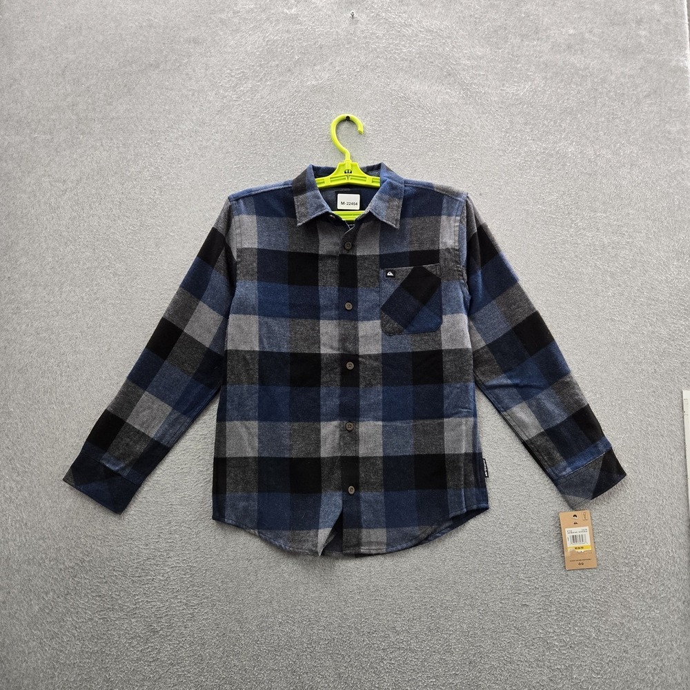 Quiksilver Men Button Up Shirt M Blue Plaid Flannel Shirt Long Sleeve NWT